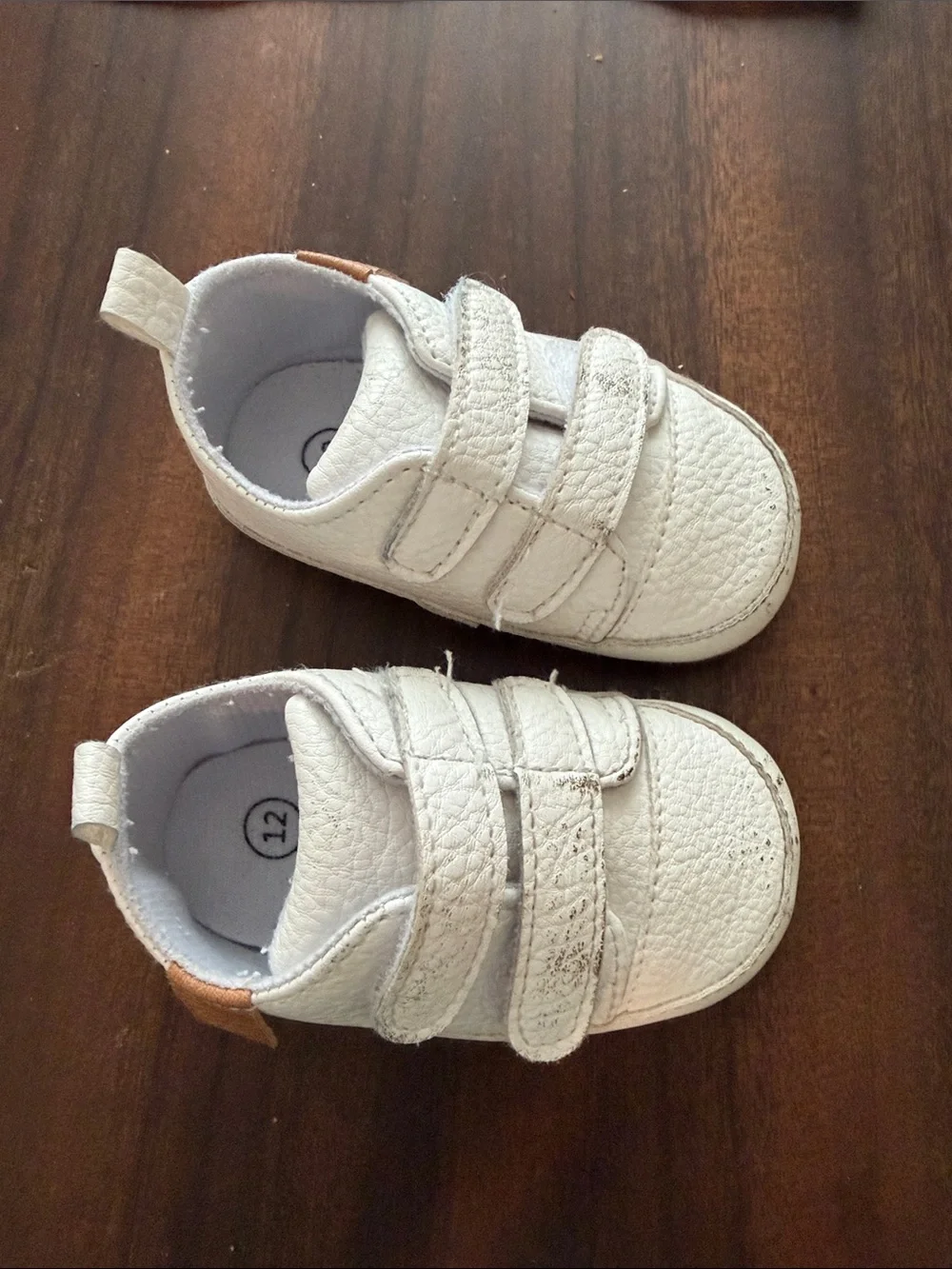 Carter's White Baby Velcro Sneakers with Tan Heel Accent